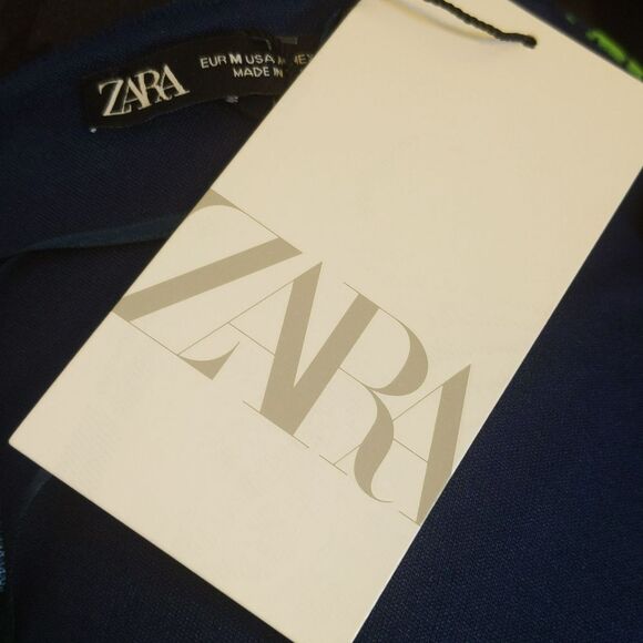 Zara NWT one shoulder top, bright green & navy blue floral print M - Picture 8 of 11